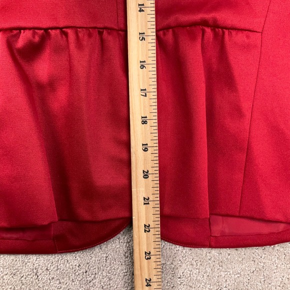 Kasper Skirt Suit Womens 10 Red Satin Shimmer Ruffle Peplum Holiday Romantic - Picture 9 of 16